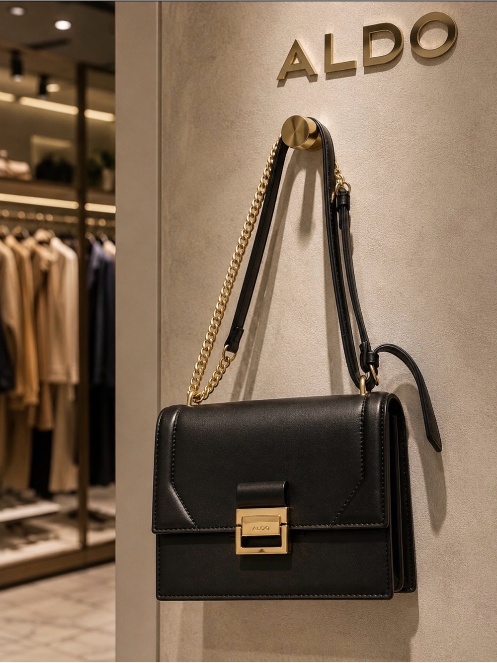 Aldo Black Shoulder Bag with Gold Chain Strap